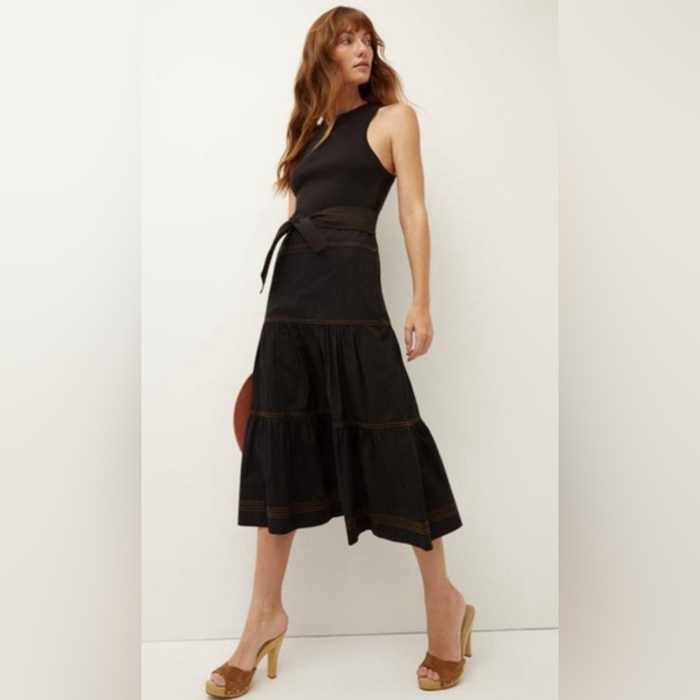 VERONICA BEARD COTTON MAXI DRESS TANK TOP TIERED FULL SKIRT  BLACK LARGE